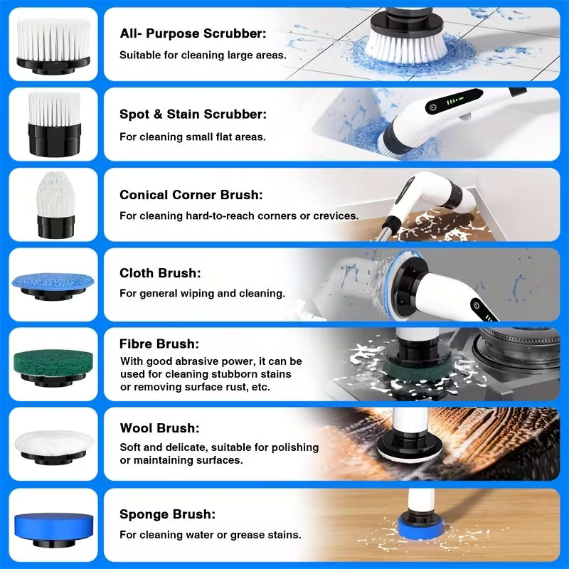 2026 New 7-in-1 Multifunctional Electric Spin Scrubber, Telescopic Long Handle Cleaning Brush for Bathroom, Kitchen, Floor, Tile & Household Cleaning