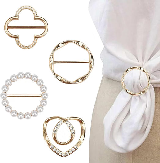 4PCS Women’s Scarf Ring Clips, Metal Round T-Shirt Tie Buckles, Stylish Shirt Knot Clips for Dresses, Scarves and Clothing Corners